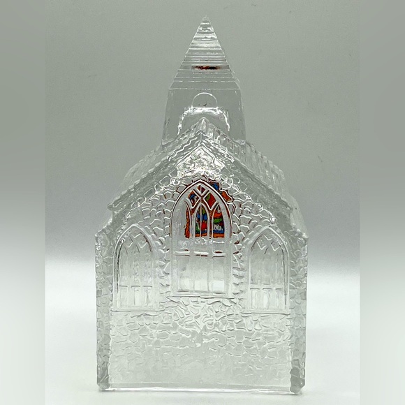 Vintage Avon Silent Night Pressed Clear Glass Church Stained Glass Window 1992 - Picture 6 of 11